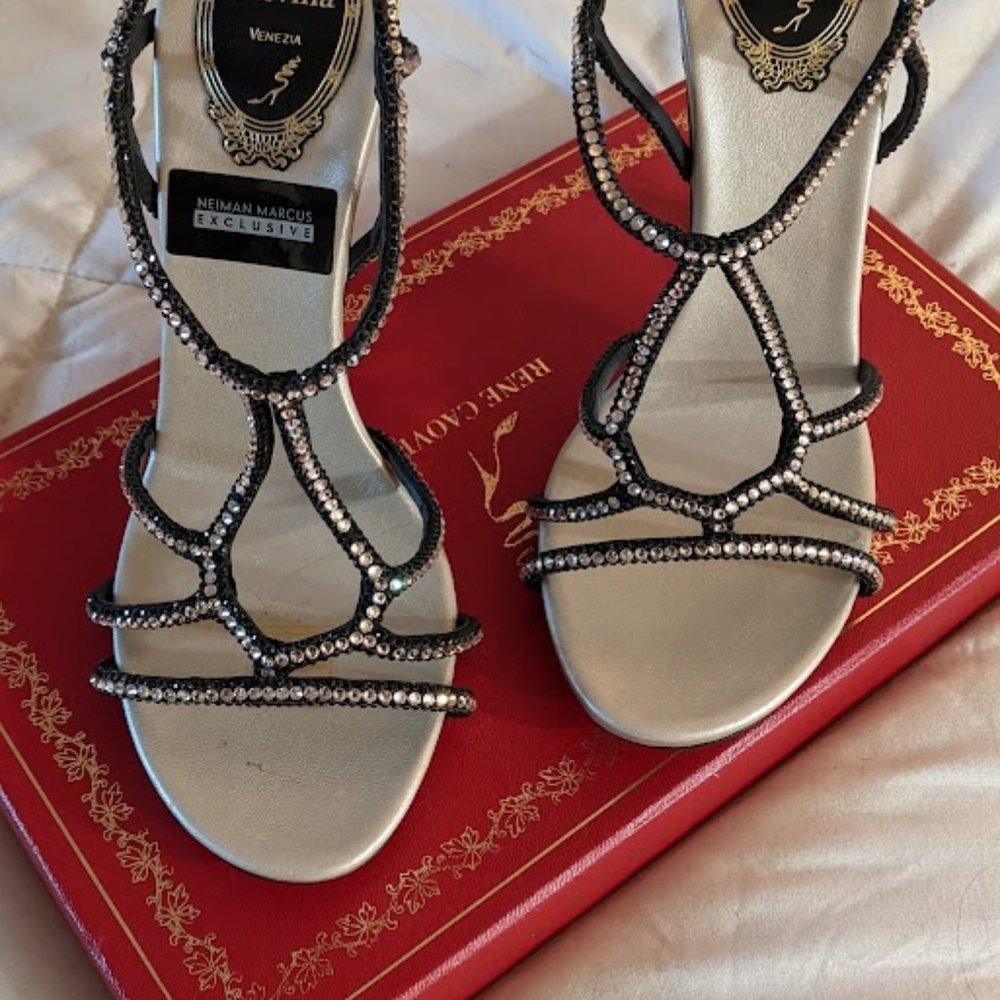 BRAND NEW Rene Caovilla Heels, Black, Size 7 - Picture 2 of 6